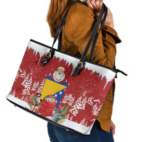 Bosnia and Herzegovina Christmas Leather Tote Bag Santa With National Flag - Wonder Print Shop