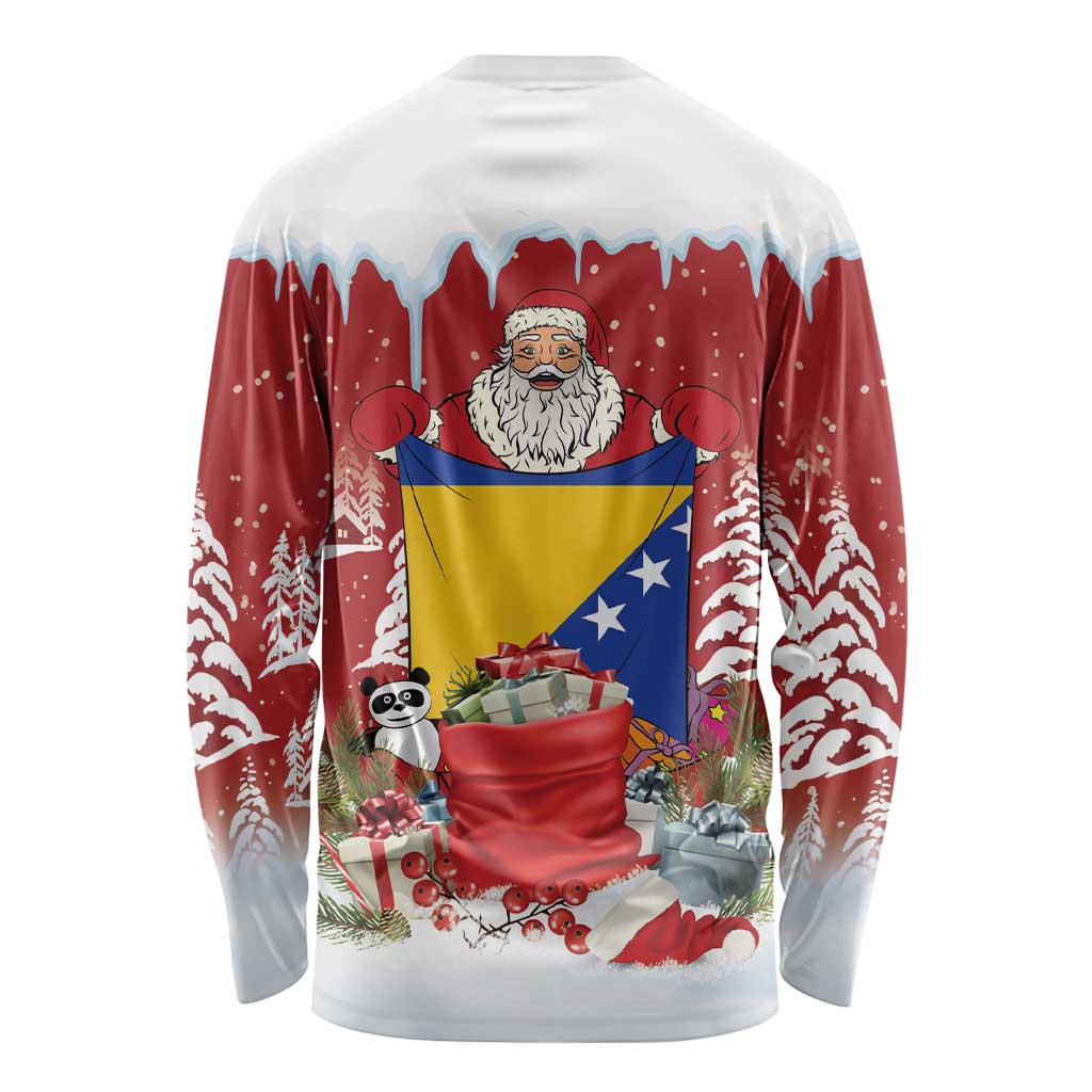 Bosnia and Herzegovina Christmas Long Sleeve Shirt Santa With National Flag - Wonder Print Shop