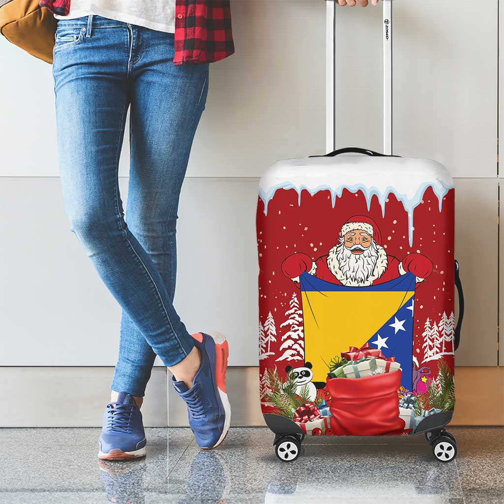 Bosnia and Herzegovina Christmas Luggage Cover Santa With National Flag - Wonder Print Shop