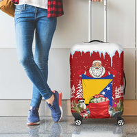 Bosnia and Herzegovina Christmas Luggage Cover Santa With National Flag - Wonder Print Shop