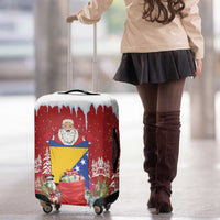 Bosnia and Herzegovina Christmas Luggage Cover Santa With National Flag - Wonder Print Shop