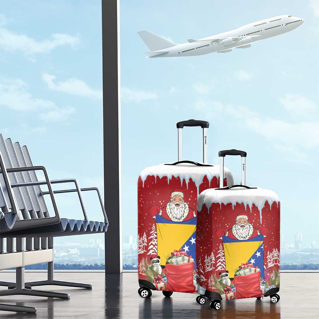 Bosnia and Herzegovina Christmas Luggage Cover Santa With National Flag - Wonder Print Shop
