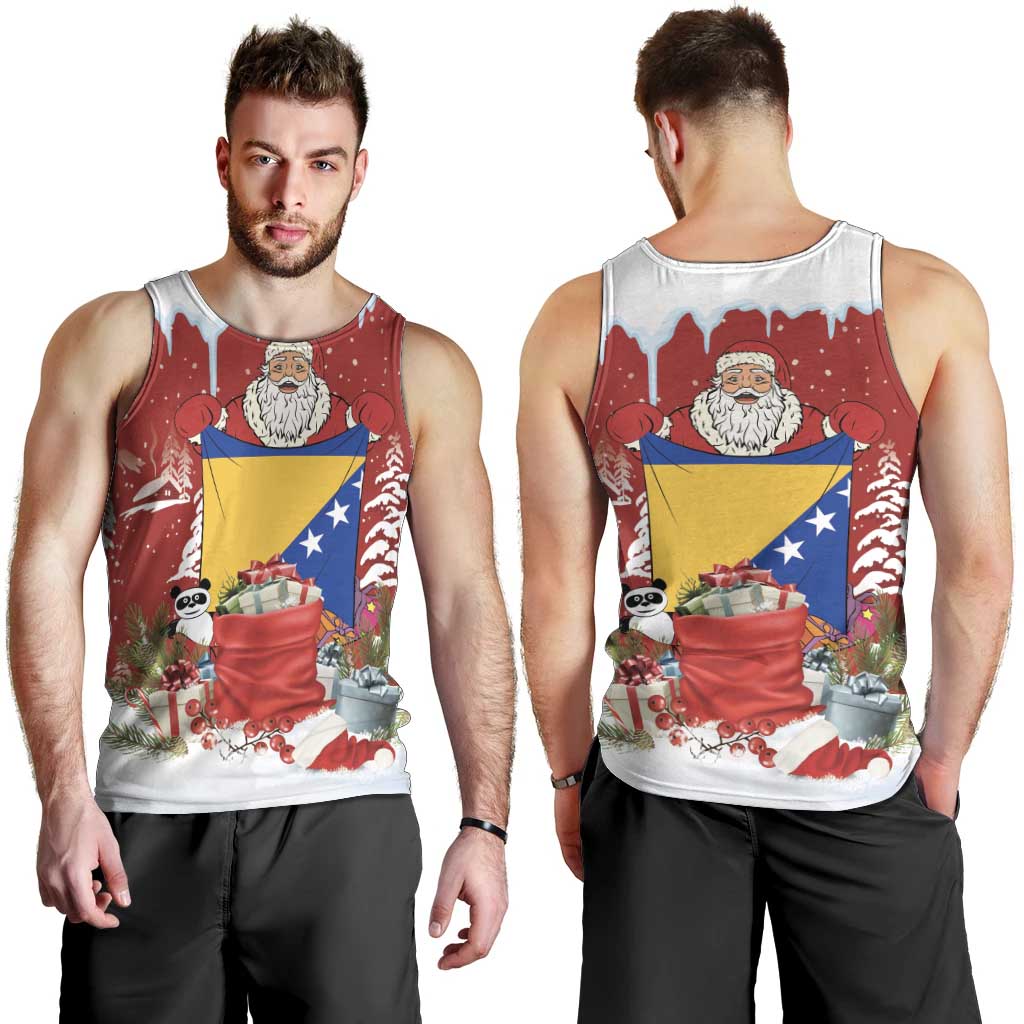 Bosnia and Herzegovina Christmas Men Tank Top Santa With National Flag - Wonder Print Shop