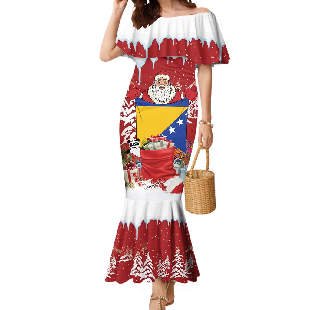 Bosnia and Herzegovina Christmas Mermaid Dress Santa With National Flag - Wonder Print Shop