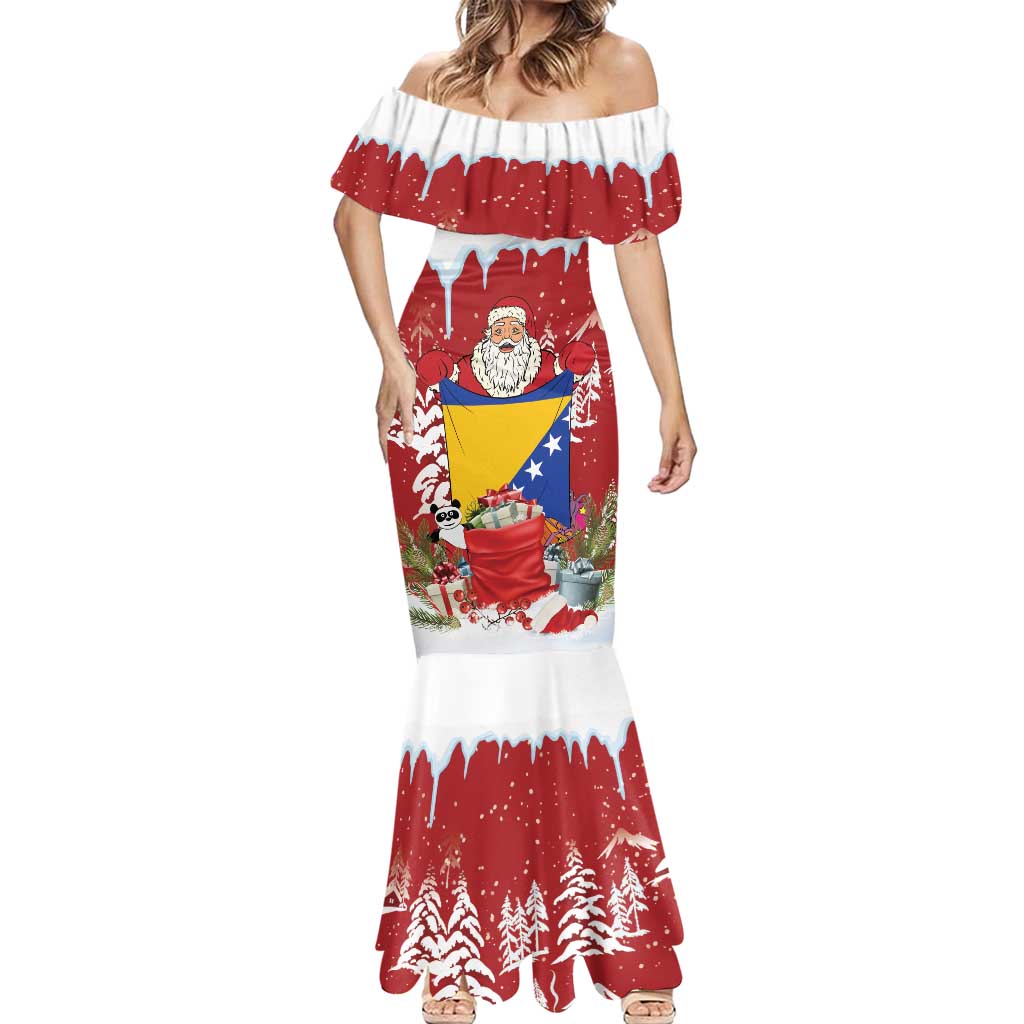Bosnia and Herzegovina Christmas Mermaid Dress Santa With National Flag - Wonder Print Shop