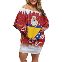 Bosnia and Herzegovina Christmas Off Shoulder Short Dress Santa With National Flag - Wonder Print Shop
