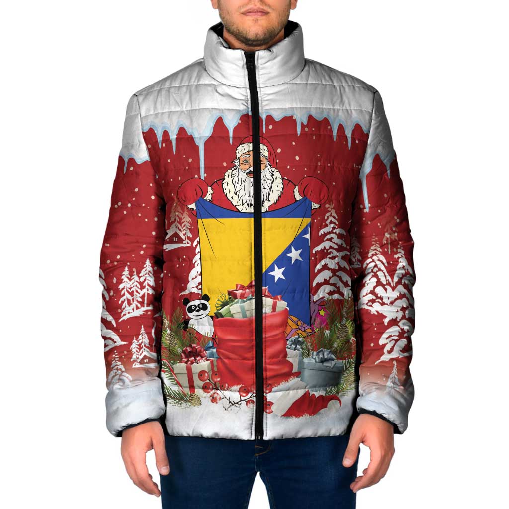 Bosnia and Herzegovina Christmas Padded Jacket Santa With National Flag - Wonder Print Shop