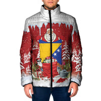 Bosnia and Herzegovina Christmas Padded Jacket Santa With National Flag - Wonder Print Shop