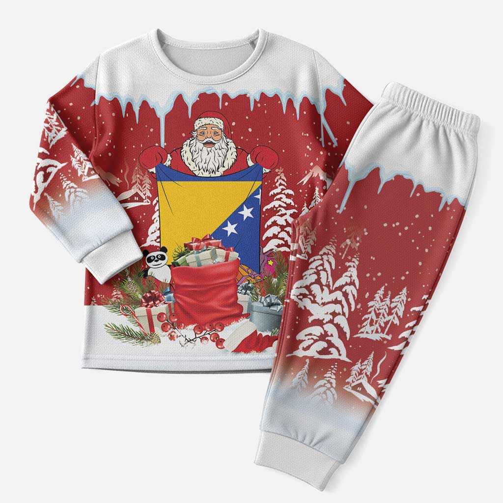 Bosnia and Herzegovina Christmas Pajama Set Santa With National Flag - Wonder Print Shop