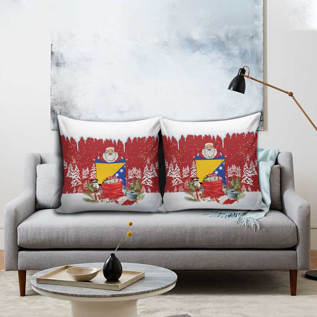 Bosnia and Herzegovina Christmas Pillow Cover Santa With National Flag - Wonder Print Shop