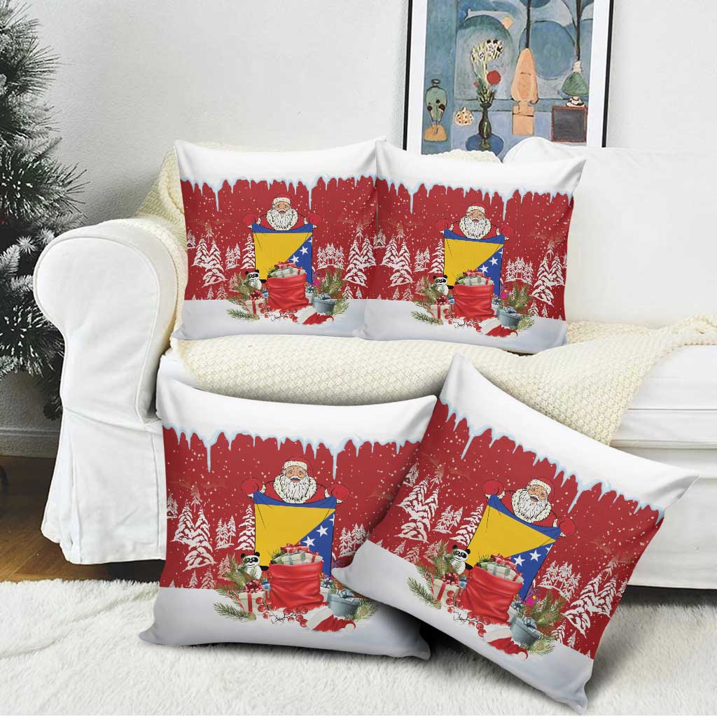 Bosnia and Herzegovina Christmas Pillow Cover Santa With National Flag - Wonder Print Shop
