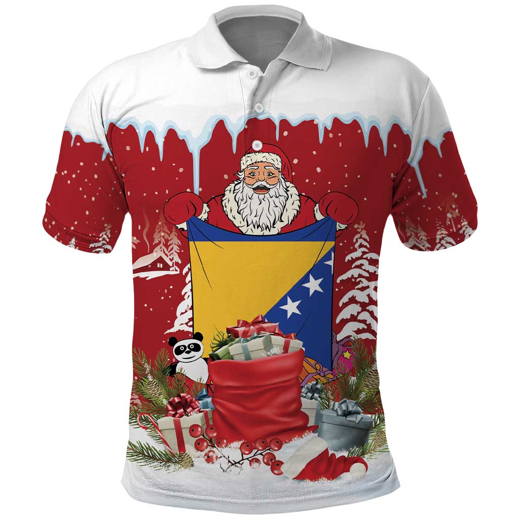 Bosnia and Herzegovina Christmas Polo Shirt Santa With National Flag - Wonder Print Shop