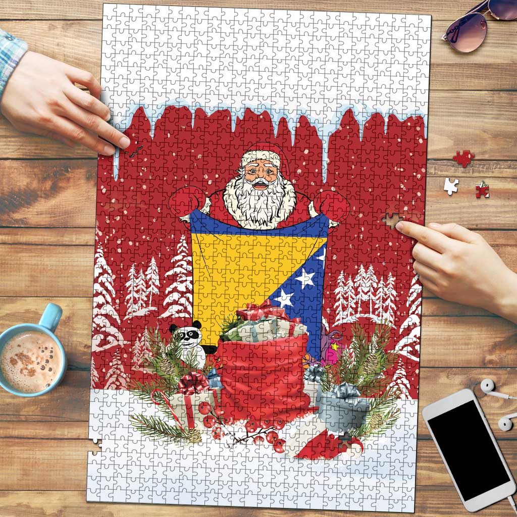 Bosnia and Herzegovina Christmas Puzzle Santa With National Flag - Wonder Print Shop