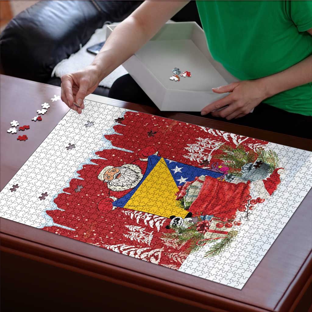 Bosnia and Herzegovina Christmas Puzzle Santa With National Flag - Wonder Print Shop