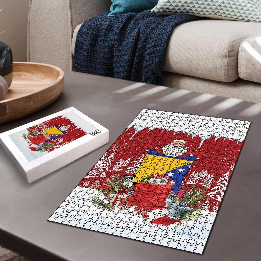 Bosnia and Herzegovina Christmas Puzzle Santa With National Flag - Wonder Print Shop