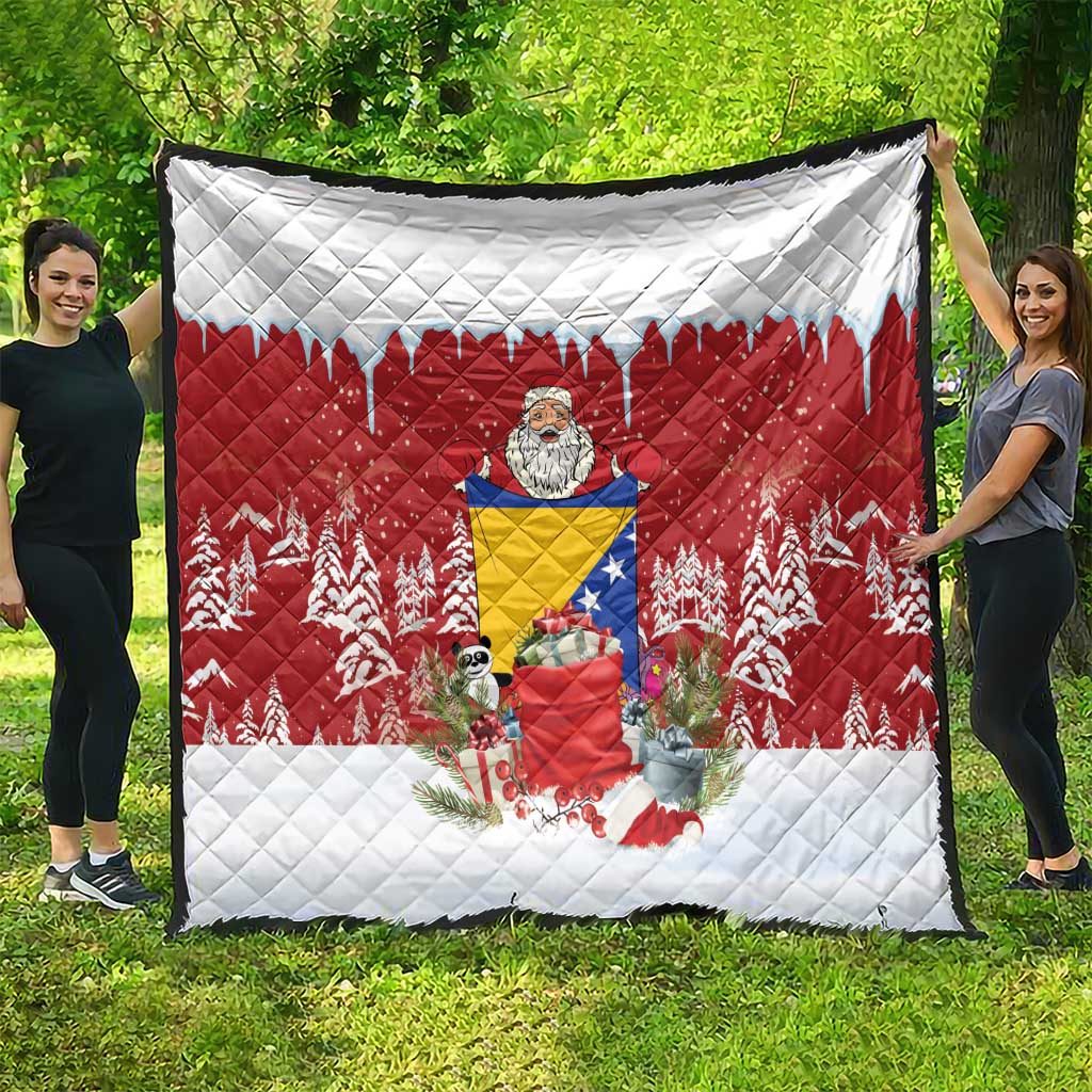 Bosnia and Herzegovina Christmas Quilt Santa With National Flag - Wonder Print Shop