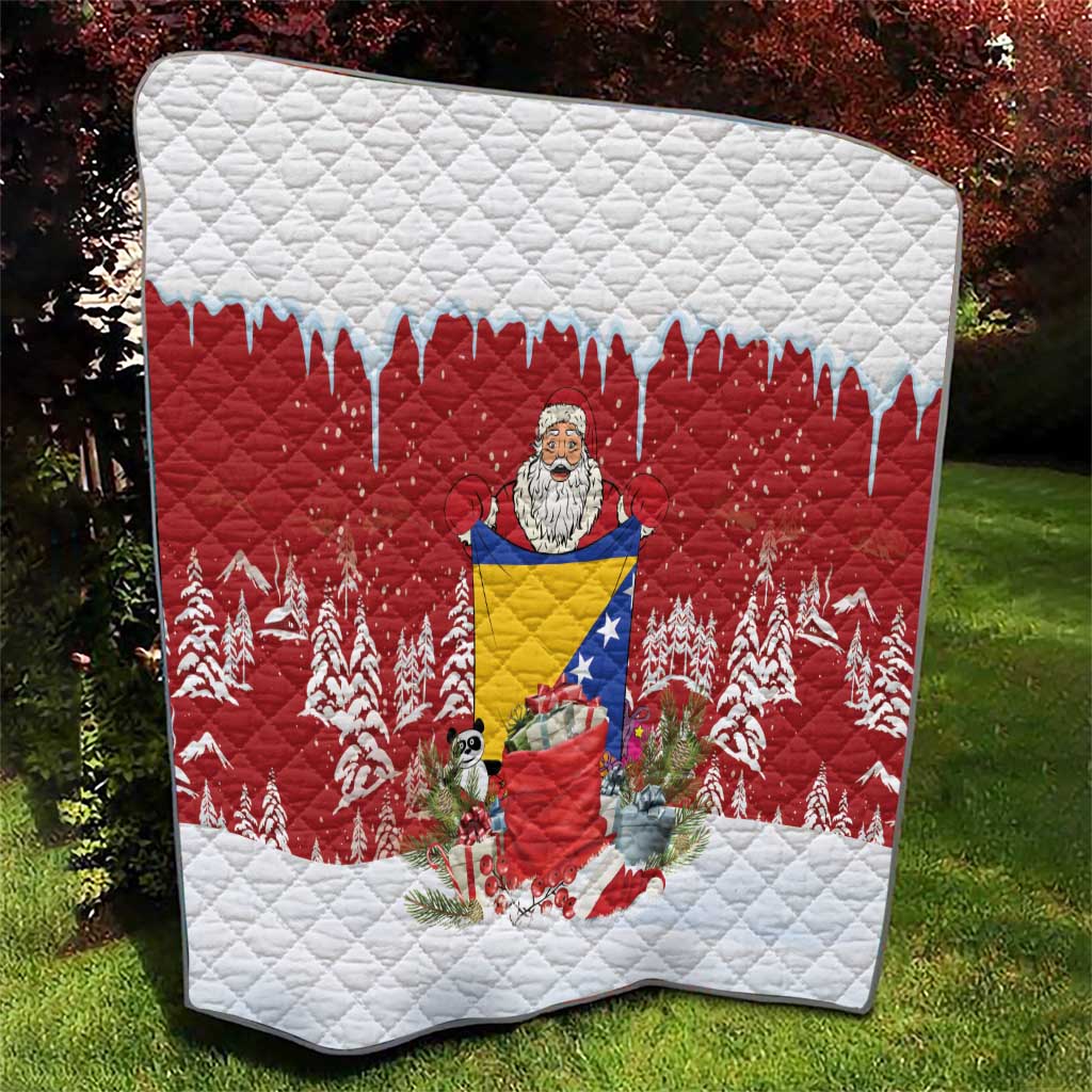 Bosnia and Herzegovina Christmas Quilt Santa With National Flag - Wonder Print Shop