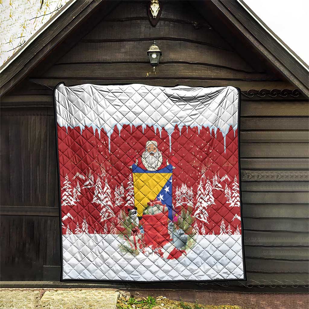 Bosnia and Herzegovina Christmas Quilt Santa With National Flag - Wonder Print Shop
