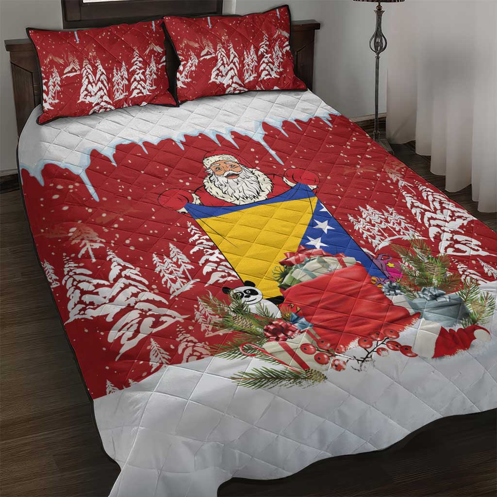Bosnia and Herzegovina Christmas Quilt Bed Set Santa With National Flag - Wonder Print Shop