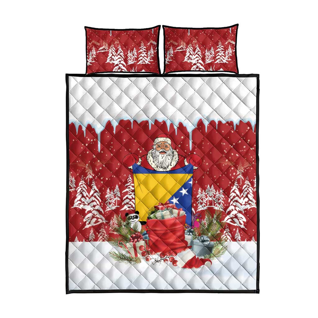 Bosnia and Herzegovina Christmas Quilt Bed Set Santa With National Flag - Wonder Print Shop