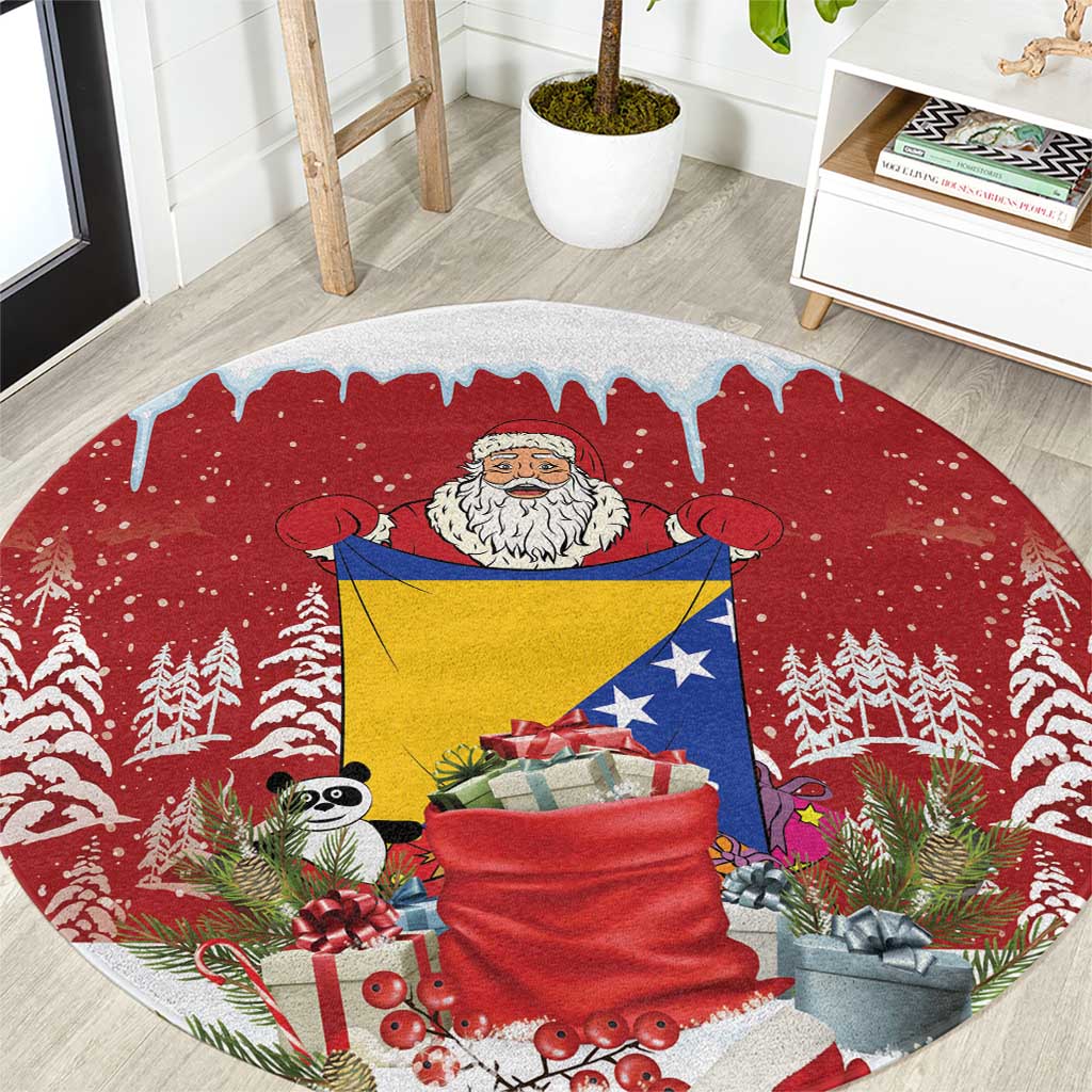 Bosnia and Herzegovina Christmas Round Carpet Santa With National Flag - Wonder Print Shop