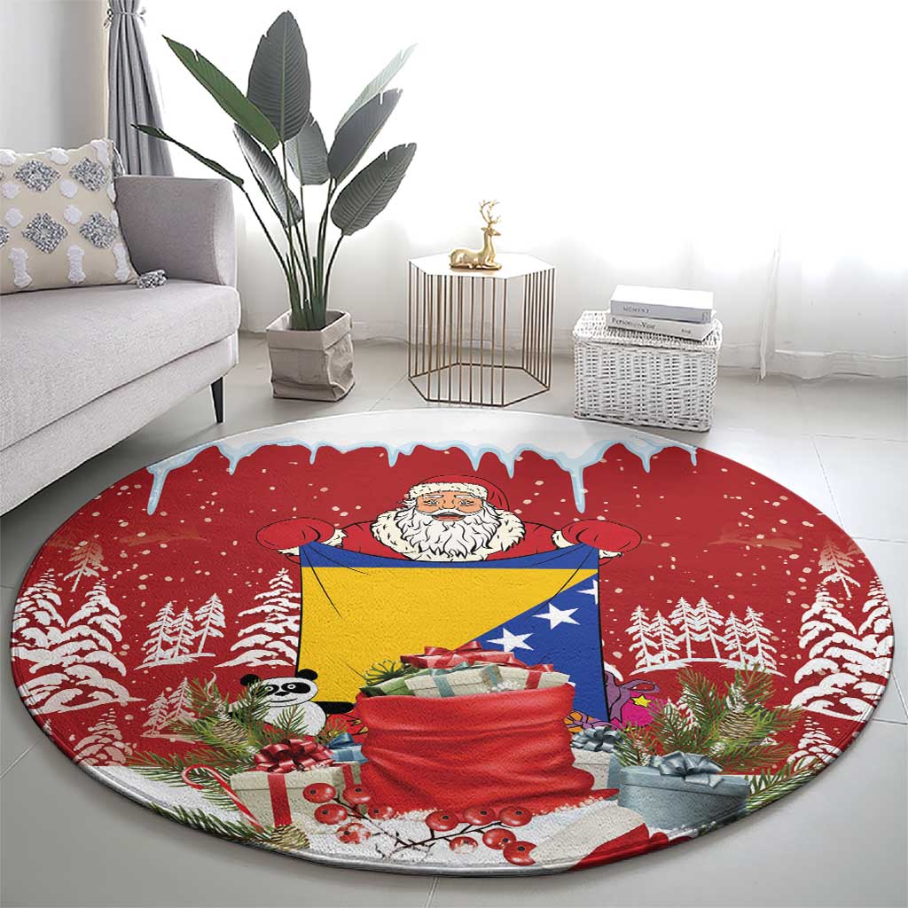 Bosnia and Herzegovina Christmas Round Carpet Santa With National Flag - Wonder Print Shop