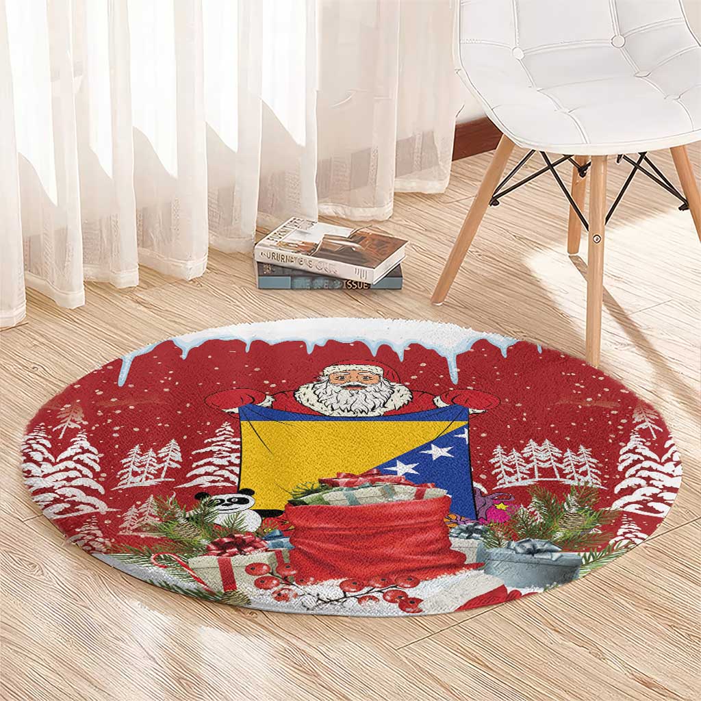 Bosnia and Herzegovina Christmas Round Carpet Santa With National Flag - Wonder Print Shop