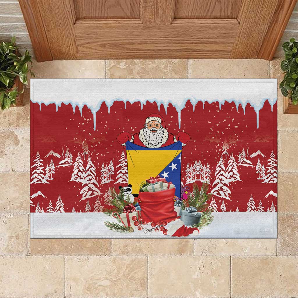 Bosnia and Herzegovina Christmas Rubber Doormat Santa With National Flag - Wonder Print Shop