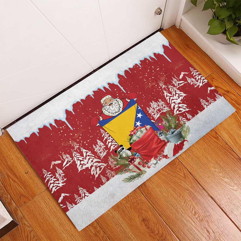 Bosnia and Herzegovina Christmas Rubber Doormat Santa With National Flag - Wonder Print Shop