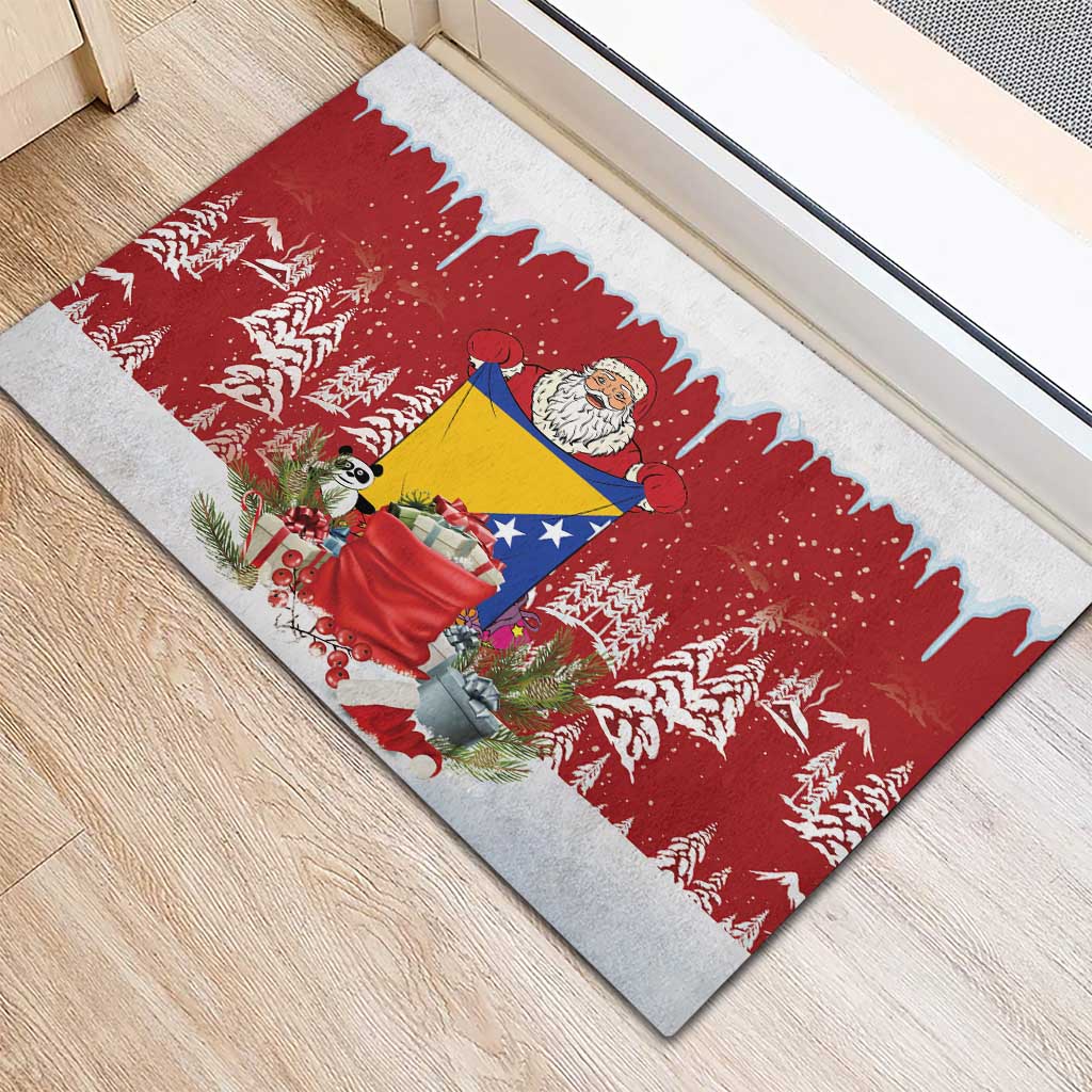 Bosnia and Herzegovina Christmas Rubber Doormat Santa With National Flag - Wonder Print Shop