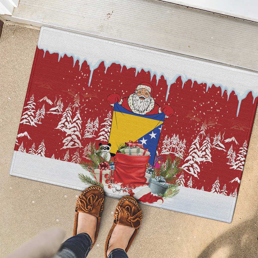 Bosnia and Herzegovina Christmas Rubber Doormat Santa With National Flag - Wonder Print Shop