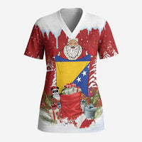 Bosnia and Herzegovina Christmas Scrub Top Santa With National Flag - Wonder Print Shop