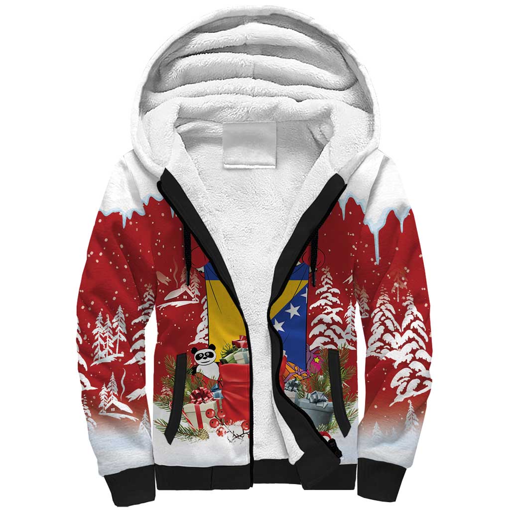 Bosnia and Herzegovina Christmas Sherpa Hoodie Santa With National Flag - Wonder Print Shop