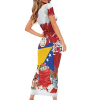 Bosnia and Herzegovina Christmas Short Sleeve Bodycon Dress Santa With National Flag - Wonder Print Shop