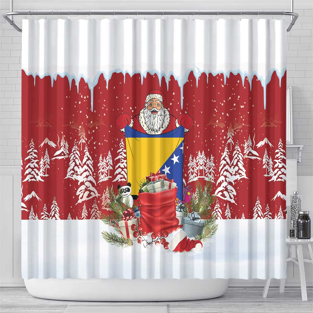 Bosnia and Herzegovina Christmas Shower Curtain Santa With National Flag - Wonder Print Shop