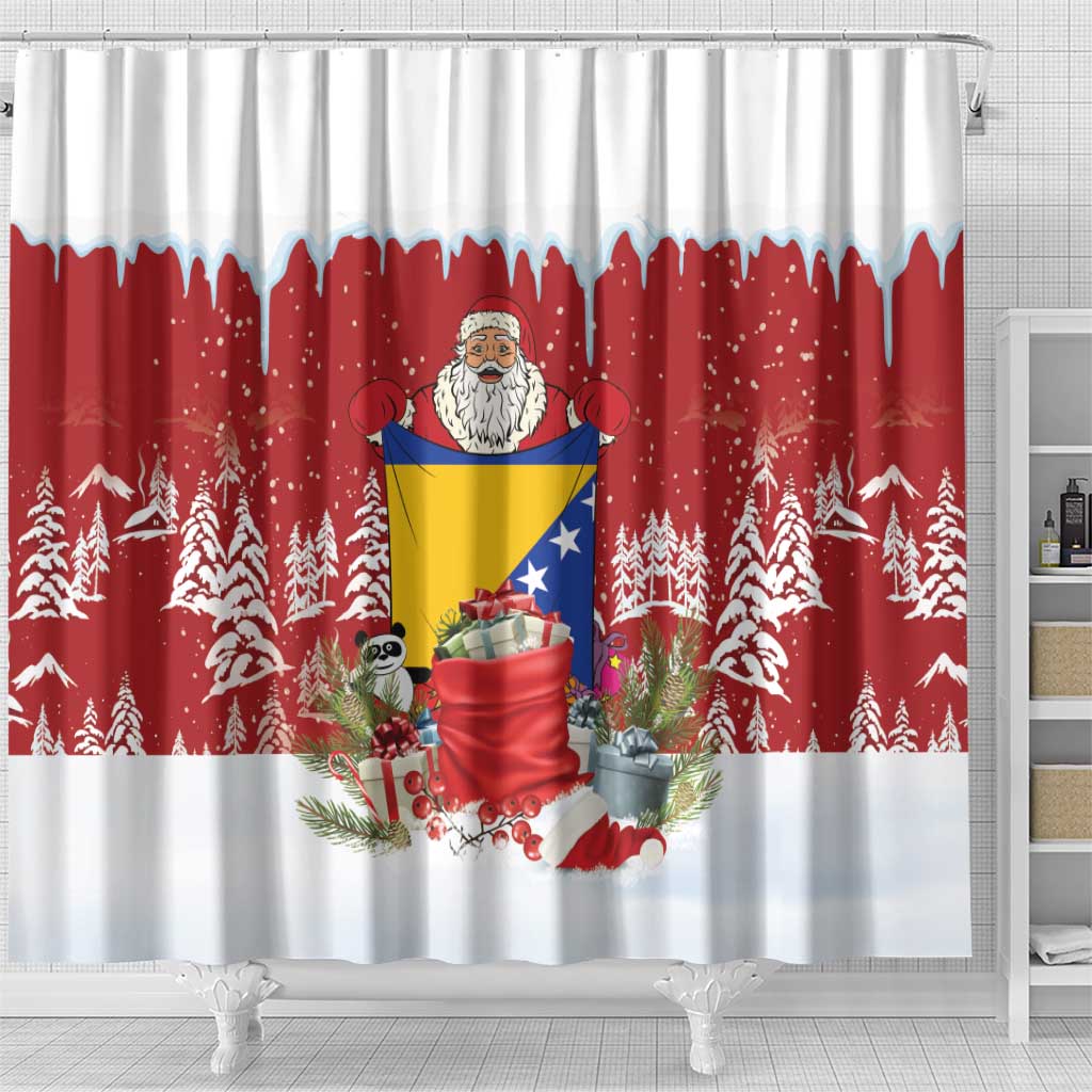 Bosnia and Herzegovina Christmas Shower Curtain Santa With National Flag - Wonder Print Shop