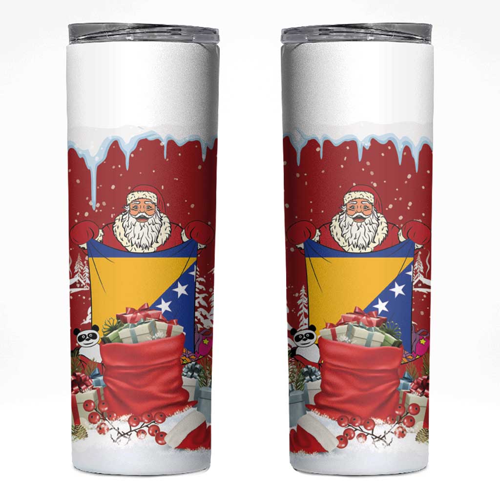 Bosnia and Herzegovina Christmas Skinny Tumbler Santa With National Flag - Wonder Print Shop