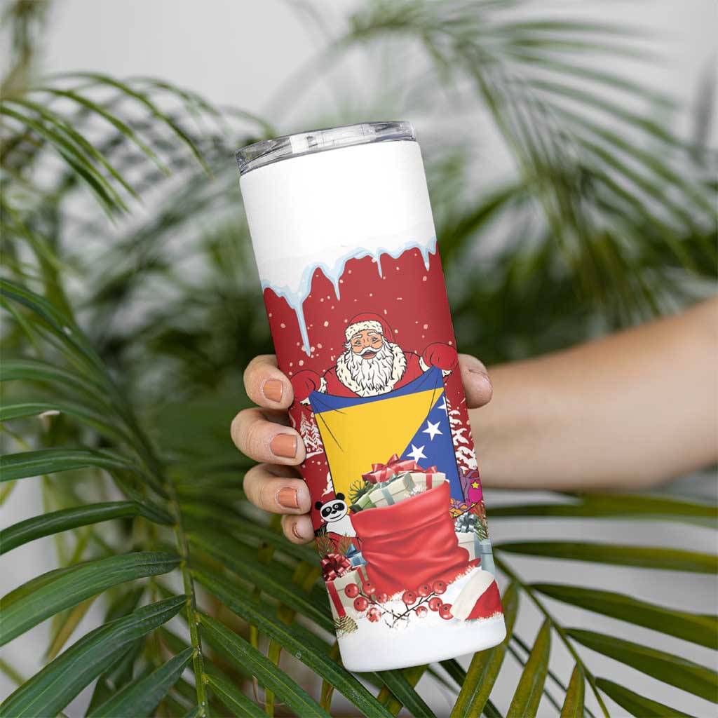 Bosnia and Herzegovina Christmas Skinny Tumbler Santa With National Flag - Wonder Print Shop
