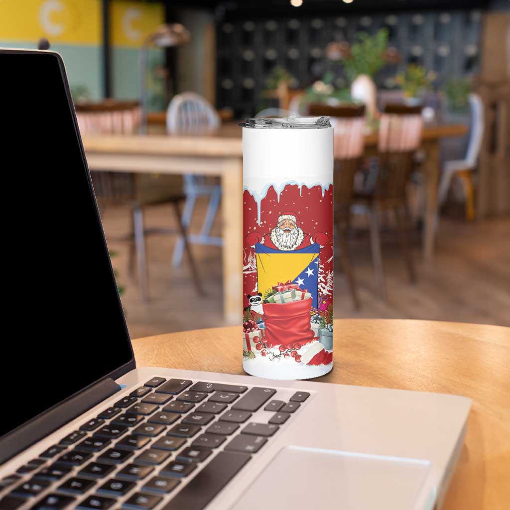 Bosnia and Herzegovina Christmas Skinny Tumbler Santa With National Flag - Wonder Print Shop