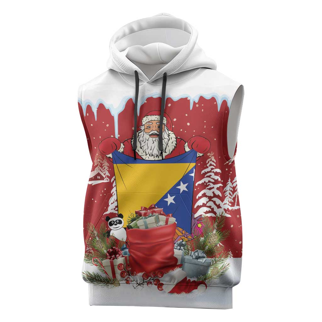 Bosnia and Herzegovina Christmas Sleeveless Hoodie Santa With National Flag - Wonder Print Shop