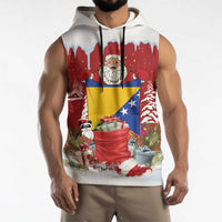 Bosnia and Herzegovina Christmas Sleeveless Hoodie Santa With National Flag - Wonder Print Shop