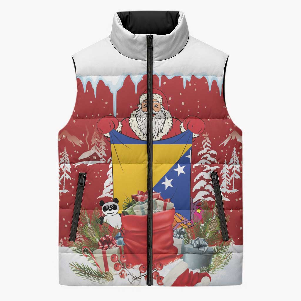 Bosnia and Herzegovina Christmas Sleeveless Puffer Jacket Santa With National Flag - Wonder Print Shop