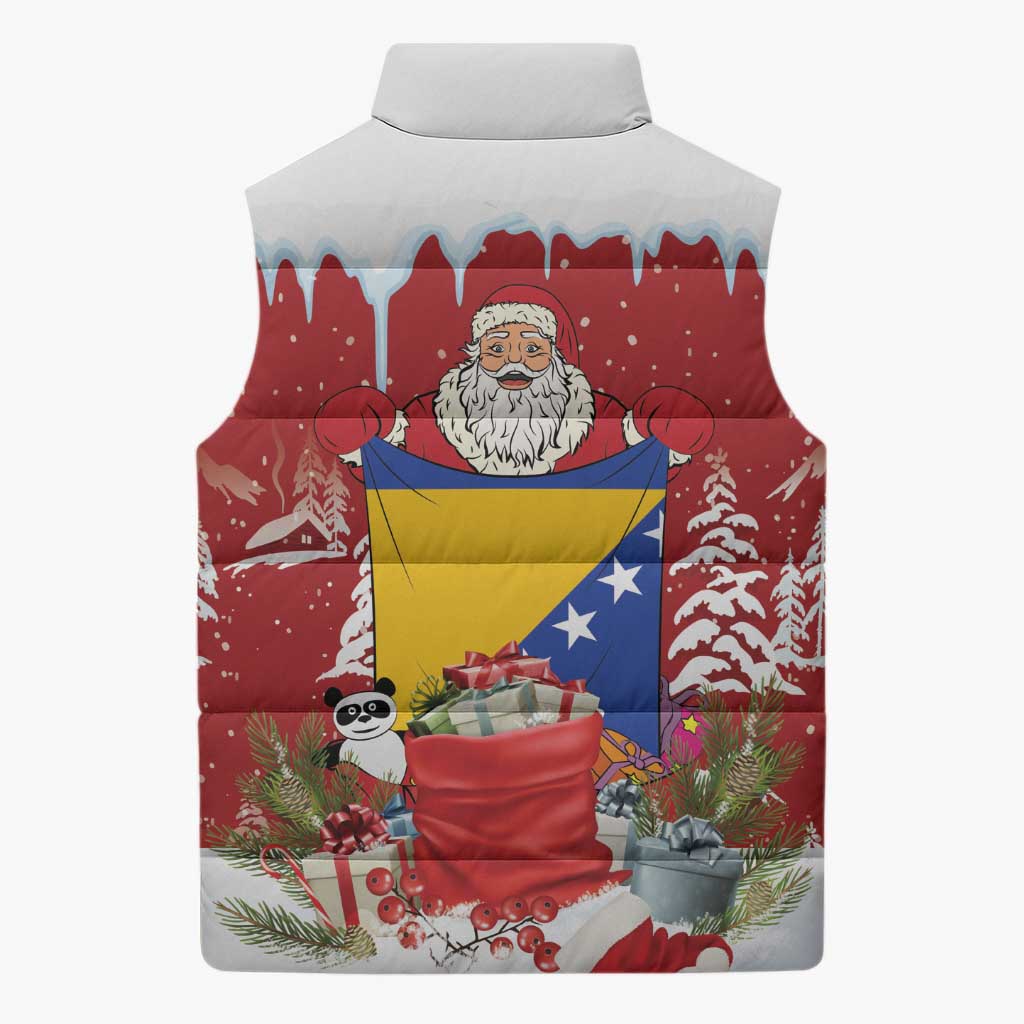 Bosnia and Herzegovina Christmas Sleeveless Puffer Jacket Santa With National Flag - Wonder Print Shop