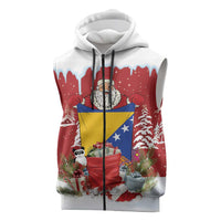 Bosnia and Herzegovina Christmas Sleeveless Zip Hoodie Santa With National Flag - Wonder Print Shop