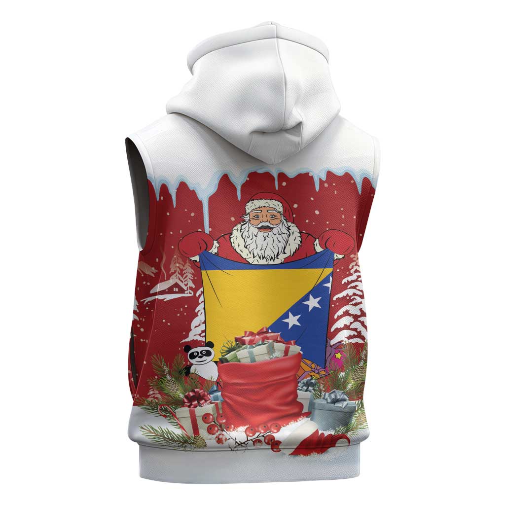 Bosnia and Herzegovina Christmas Sleeveless Zip Hoodie Santa With National Flag - Wonder Print Shop