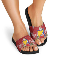 Bosnia and Herzegovina Christmas Slide Sandals Santa With National Flag - Wonder Print Shop