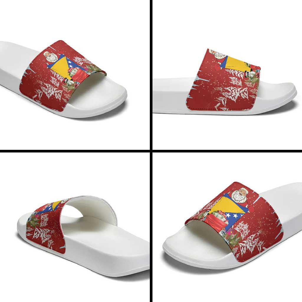 Bosnia and Herzegovina Christmas Slide Sandals Santa With National Flag - Wonder Print Shop