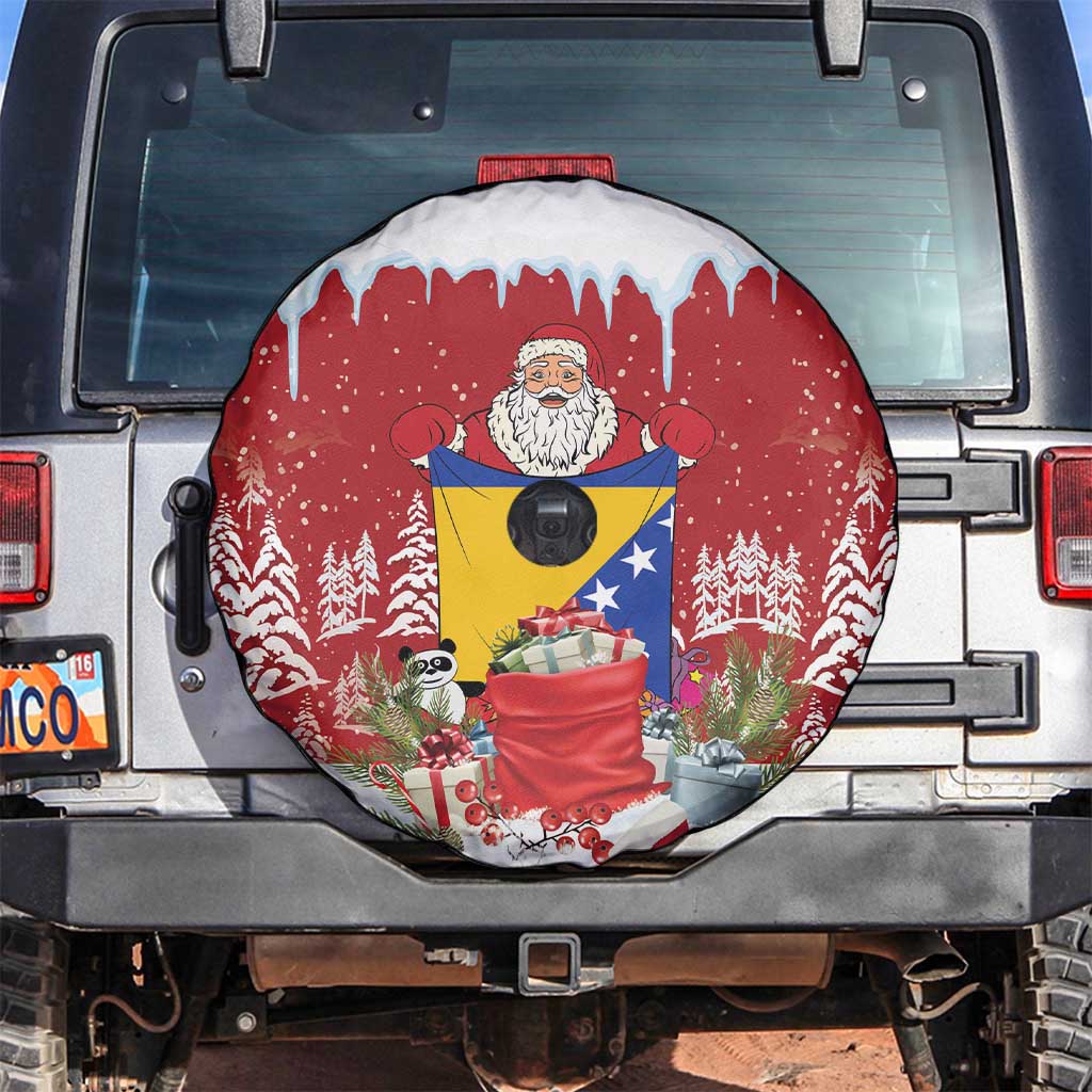 Bosnia and Herzegovina Christmas Spare Tire Cover Santa With National Flag - Wonder Print Shop