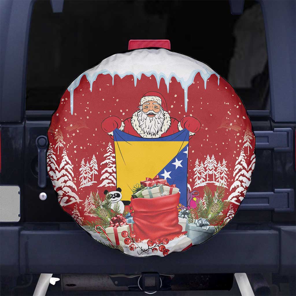 Bosnia and Herzegovina Christmas Spare Tire Cover Santa With National Flag - Wonder Print Shop