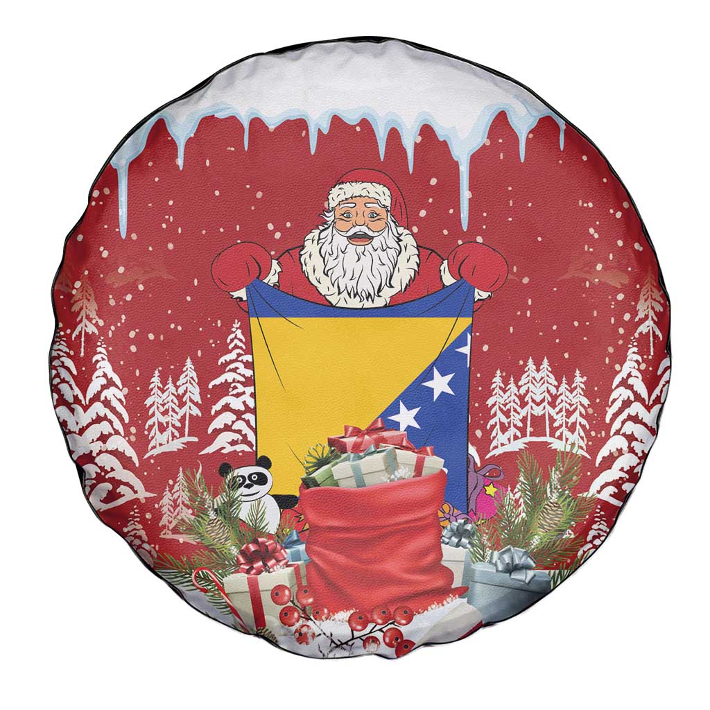 Bosnia and Herzegovina Christmas Spare Tire Cover Santa With National Flag - Wonder Print Shop